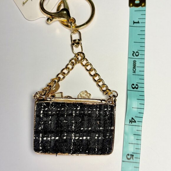 Fashion Jewelry Tweed Purse Keychain Gold Bag Charm Bling Paris Eiffel Tower - Picture 6 of 6